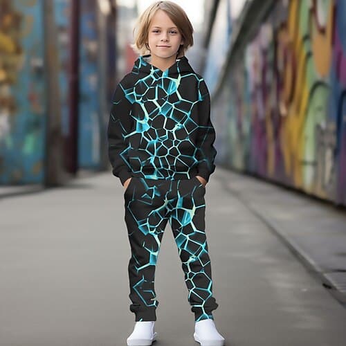 Unisex 3D Farbblock Bedruckt Steigungsrampe Set aus Kapuzenpullover und Jogginghose Kleidungsset Langarm Sommer Frühling Herbst Sport Täglich