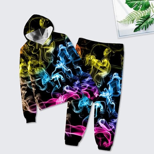 Unisex 3D Farbblock Bedruckt Steigungsrampe Set aus Kapuzenpullover und Jogginghose Kleidungsset Langarm Sommer Frühling Herbst Sport Täglich