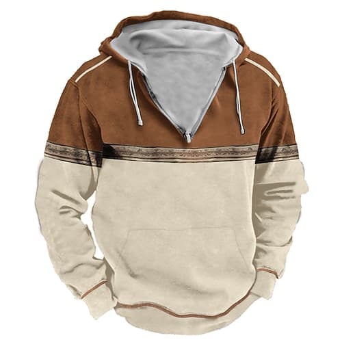 Herren Kapuzensweatshirt Reißverschluss Kapuzensweatshirts Wein Marineblau Braun Beige Mit Kapuze Farbblock Sport Outdoor Täglich Ferien Polyester