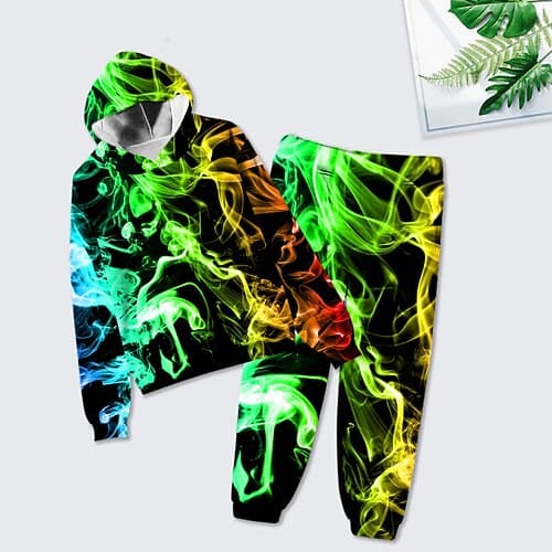 Unisex 3D Farbblock Bedruckt Steigungsrampe Set aus Kapuzenpullover und Jogginghose Kleidungsset Langarm Sommer Frühling Herbst Sport Täglich