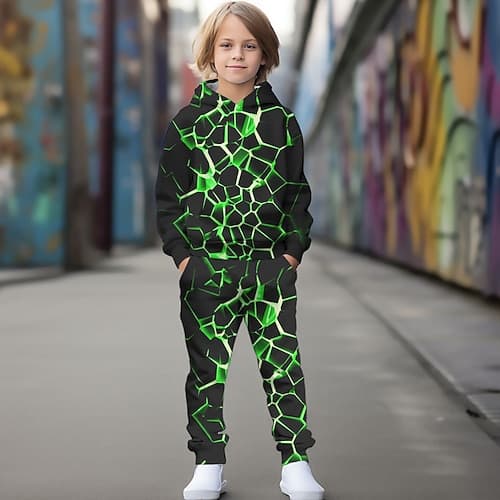 Unisex 3D Farbblock Bedruckt Steigungsrampe Set aus Kapuzenpullover und Jogginghose Kleidungsset Langarm Sommer Frühling Herbst Sport Täglich