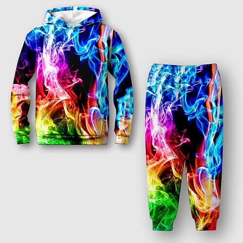Unisex 3D Farbblock Bedruckt Steigungsrampe Set aus Kapuzenpullover und Jogginghose Kleidungsset Langarm Sommer Frühling Herbst Sport Täglich