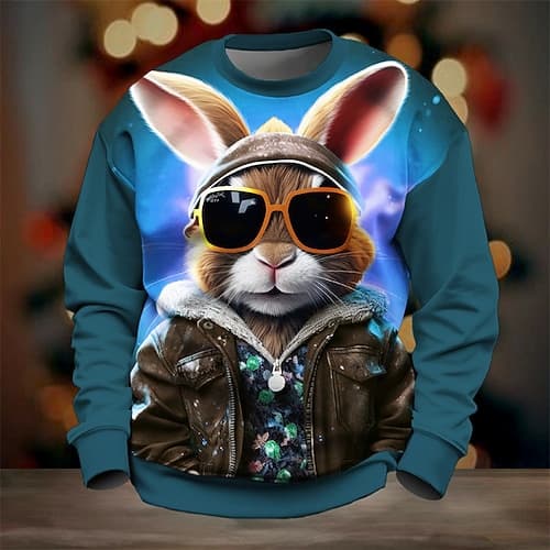 Herren Grafik Cartoon Kaninchen Sweatshirts Golf-Pullover Langarm Sweatshirt Rundhalsausschnitt Mode Täglich Lässig 3D-Druck Streetwear Urlaub