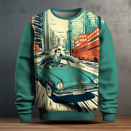 Herren Grafik Auto Sweatshirts Golf-Pullover Langarm Sweatshirt Rundhalsausschnitt Mode Täglich Lässig 3D-Druck Urlaub Ferien Ausgehen Druck