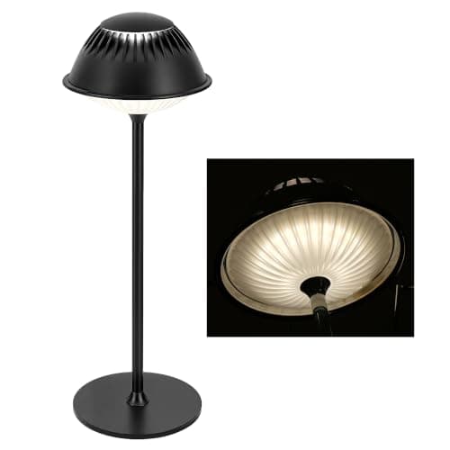 Kabellose LED Tischlampe Vintage – Industrial Schwarz Mattem Metall Design, Touch Dimmbar, Wasserfest Tischleuchte Akku für Nachttisch, Wohnzimmer,