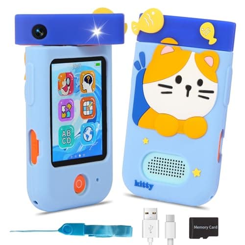 ARNSSIEN Kinderkamera Spielzeug mit 180° Drehobjektiv, Kinder Handy Smartphone mit 2.8 inch Touchscreen & Silikonhülle,Weihnachts und