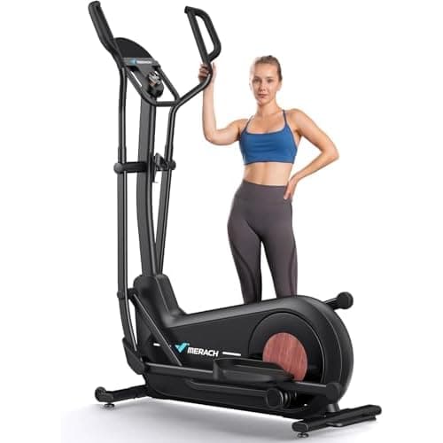 MERACH Crosstrainer für Zuhause mit 47 cm Schrittlänge, Ultraleise Ellipsentrainer mit Magnetwiderstand, 8-16 Widerstandsstufen, für Effektives