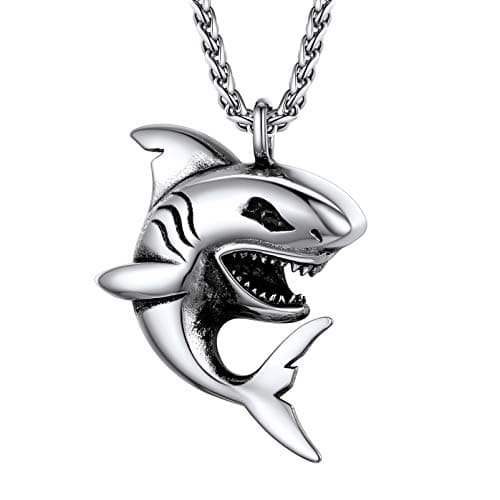 PROSTEEL Haifisch/Krake Anhänger Halskette Herren Edelstahl/18k vergoldet Meerestier Kette Biker Rocker Modeschmuck Accessoire für Männer 01