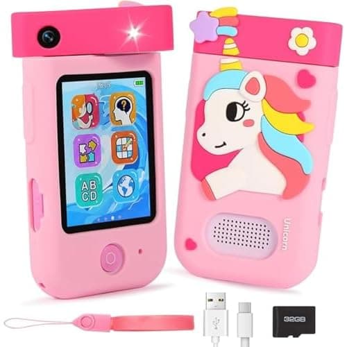 ARNSSIEN Kinder Handy Smartphone Spielzeug mit 180° Drehobjektiv &32GB Karte, Kinderkamera mit Touchscreen&Silikonhülle,Weihnachts und
