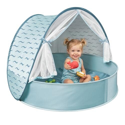 Strandmuschel Pop-Up Baby & Kinder - Baby Strandzelt mit Pool (Blau) | UPF 50+ UV-Schutz, automatischer Aufbau, Windschutz, inkl. Tragetasche &