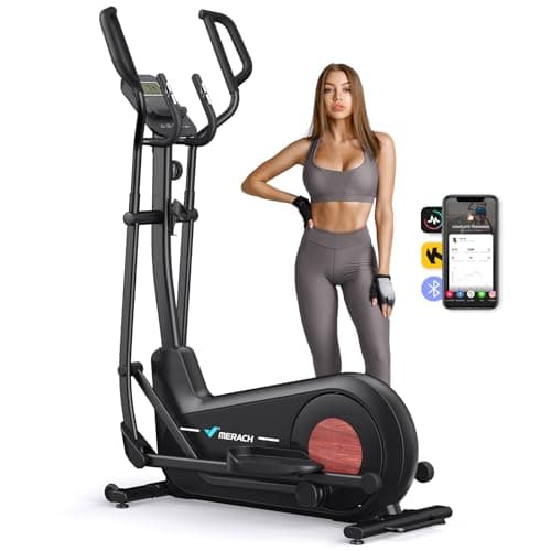 MERACH Crosstrainer für Zuhause mit 47 cm Schrittlänge, Ultraleise Ellipsentrainer mit Magnetwiderstand, 8-16 Widerstandsstufen, für Effektives