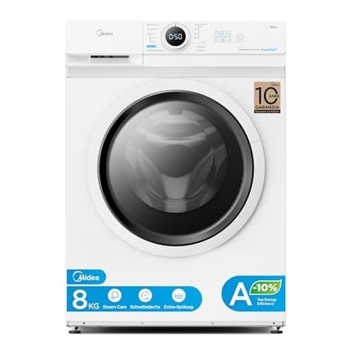 Midea Waschmaschine 8 kg Energieklasse A-10% 1400 U/Min Weiß MF10EW80BA10 | Inverter Quattro Motor, Dampffunktion, große Trommel, Nachlegefunktion,