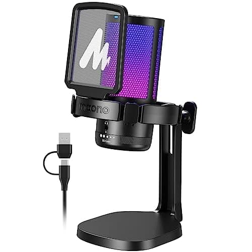 MAONO USB Gaming Mikrofon, Noise Cancellation Kondensator Microphone mit Mute, Gain, Monitoring, Pop-Filter für Streaming, Podcast, Twitch, YouTube,