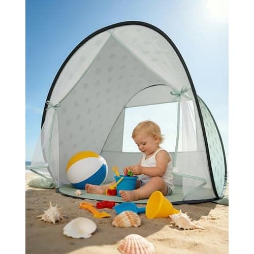 Strandmuschel Baby mit UV-Schutz UPF 50+, Pop-Up Strandzelt für Kinder & Babys, Automatischer Aufbau, Windschutz, inkl. Tragetasche & Heringe, Sommer