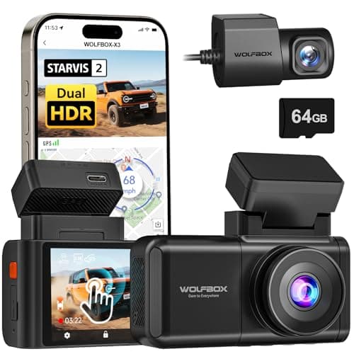 WOLFBOX X3 2.5K 60FPS Dashcam Auto, 5MP STARVIS 2 IMX675 mit ADAS, 2.5K+1080P Dual Dashcam Auto Vorne Hinten, 5.8GHz WiFi und GPS, Kostenlose 64GB