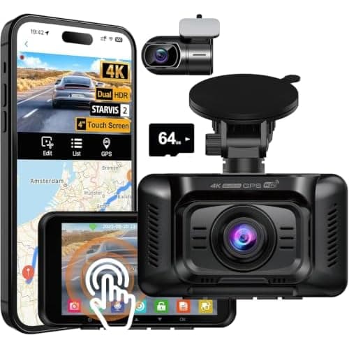 HUPEJOS 4K Dashcam Auto Vorne Hinten, Touchscreen 4 Zoll, STARVIS 2, V100 | Dual HDR Nachtsicht, 5GHz WiFi GPS, Kostenlose 64GB Karte,