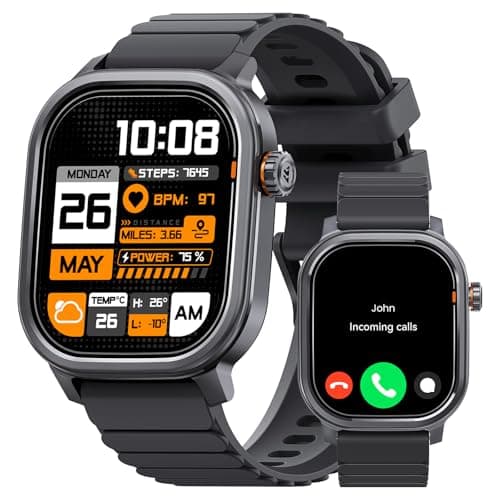 KOSPET Pulse Smartwatch Herren, 1,96" AMOLED, Anrufannahme, Gesundheitscheck per Fingertipp, Schlaftracker, 25 Tage Akku, IP68 wasserdicht, kompatibel