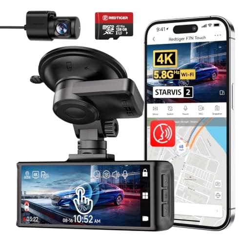 REDTIGER F7N Touch 4K STARVIS 2 Dashcam Auto Vorne Hinten, Sprachsteuerung | Dash Cam Auto 5.8GHz WiFi, Touchscreen 3,18'', GPS, Kostenlose 128GB