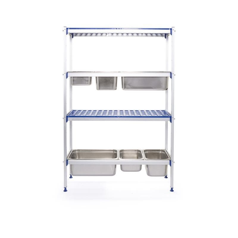 HENDI Regalsystem für GN 1/1 Behälter oder Regalböden á 150 kg Traglast  Aluminium 112 x 35,5 x 168,5 cm erweiterbar, Gastro Lagerregal