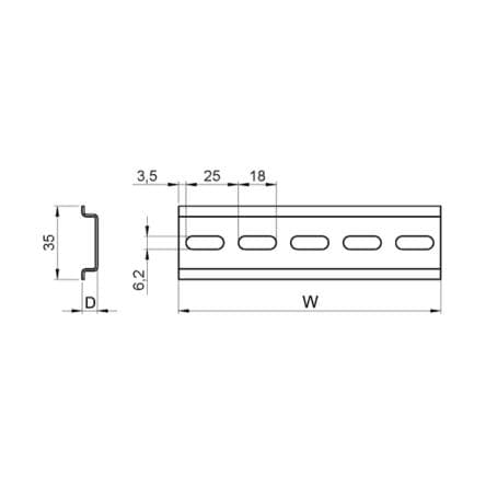 nVent SCHROFF Stahl DIN-Hutschiene Gelocht, H. 35 mm B. 15mm, L. 375 mm