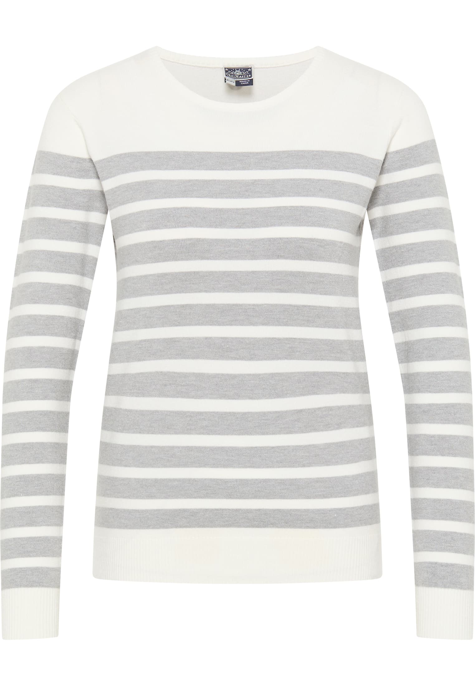 Dreimaster Strickpullover Damen Wollweiss Grau Melange