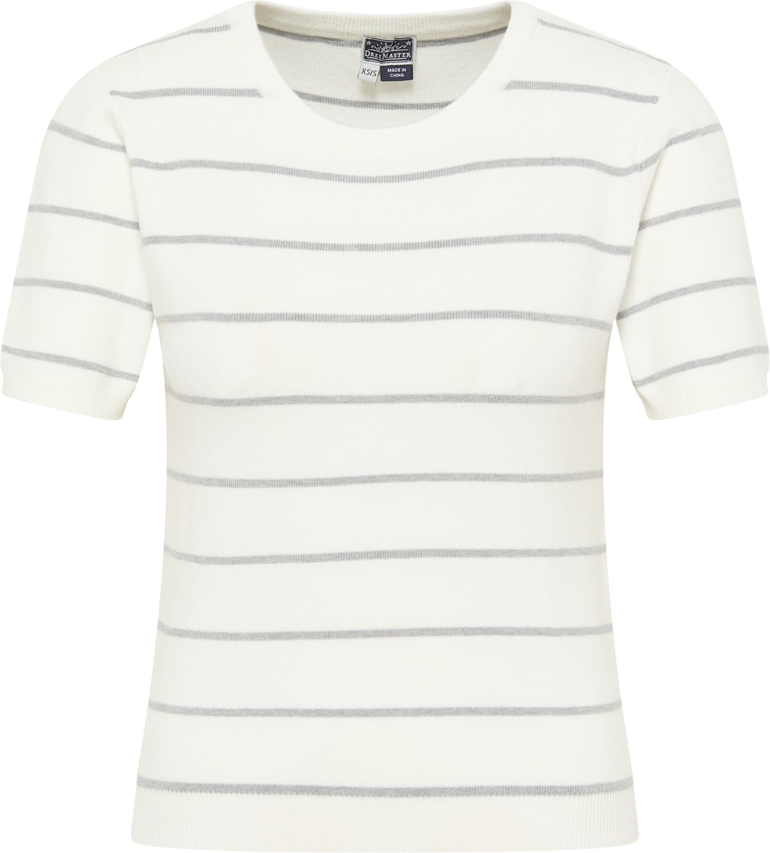 Dreimaster Kurzarm-Pullover Damen Wollweiss Grau Melange