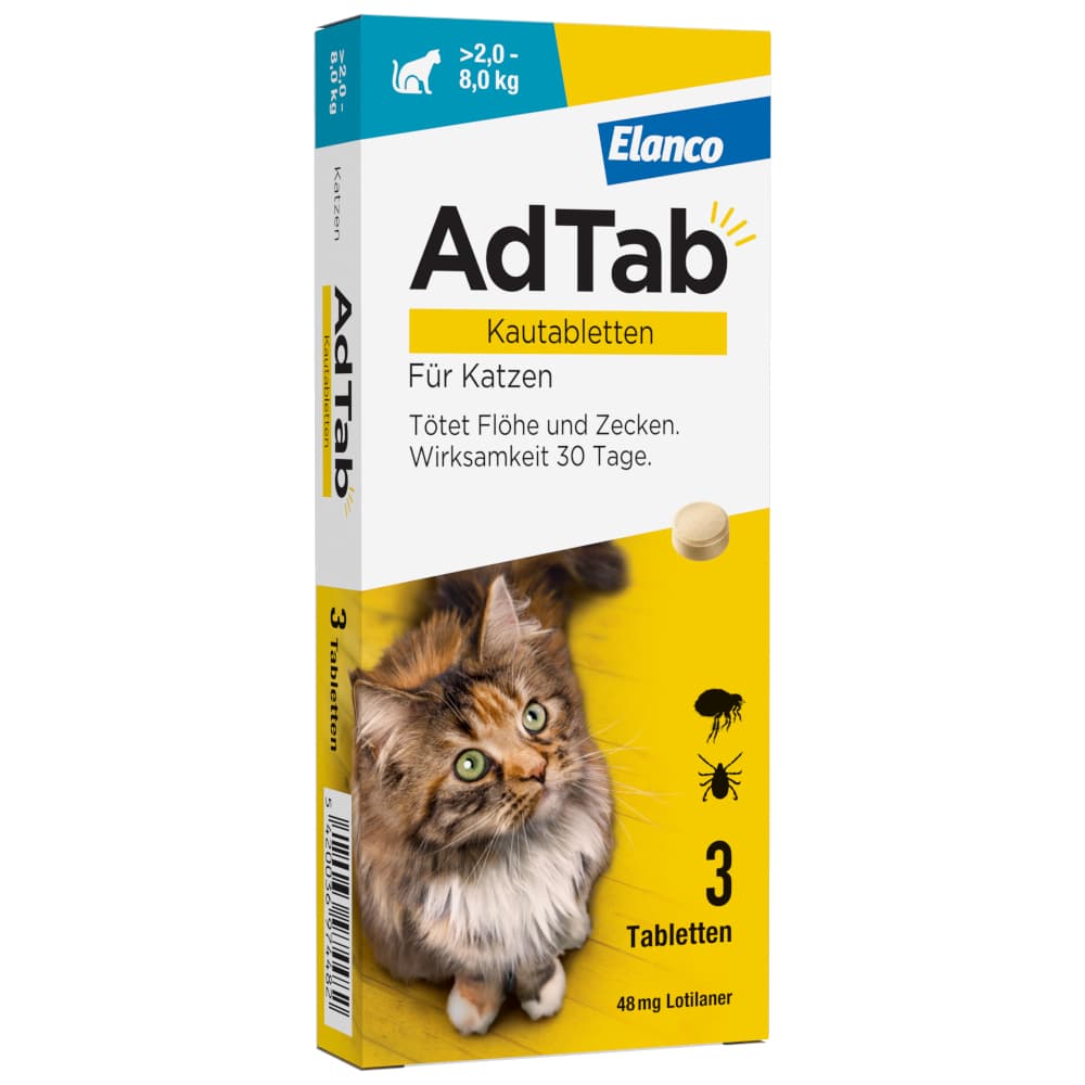 AdTab Kautabletten für Katzen, von 2 bis 8 kg - 3 Tabletten