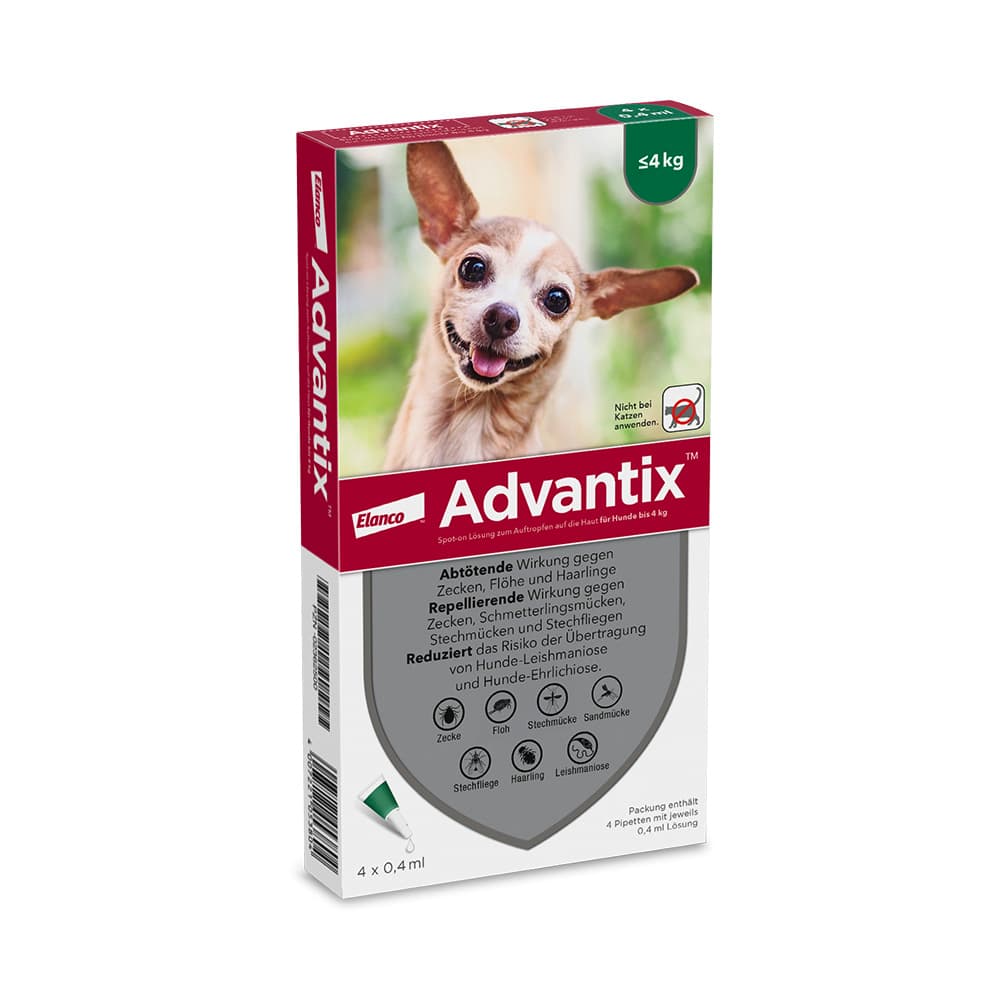 Advantix® 40 Spot-on für Hunde, bis 4 kg - 4 Pipetten x 0,4 ml