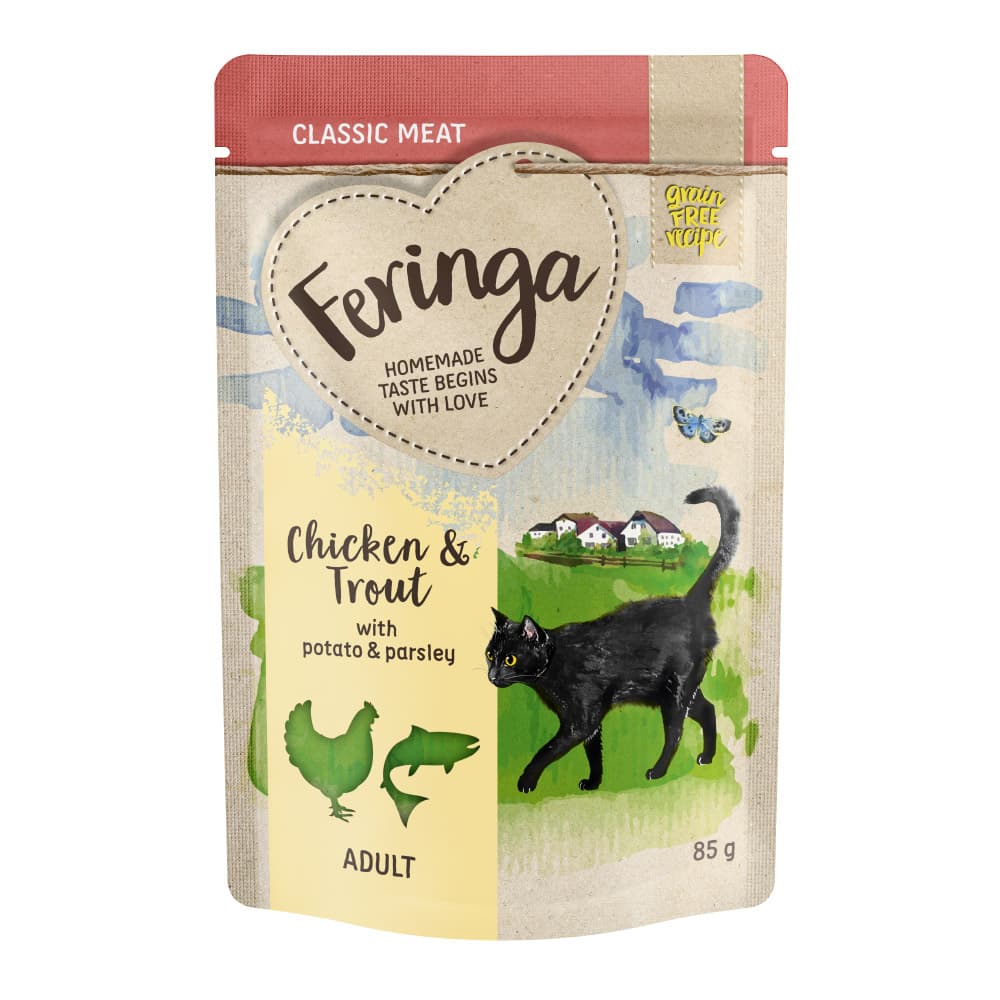 Sparpaket Feringa Classic Meat Menü Pouch 48 x 85 g - Forelle & Huhn mit Kartoffel