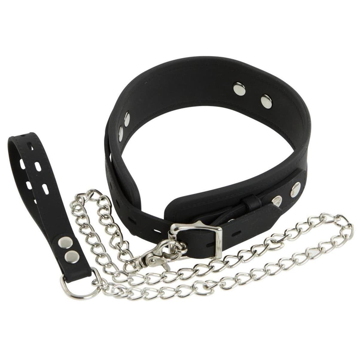 Halsfessel aus Silikon mit Metall-Leine &amp;amp; Handschlaufe