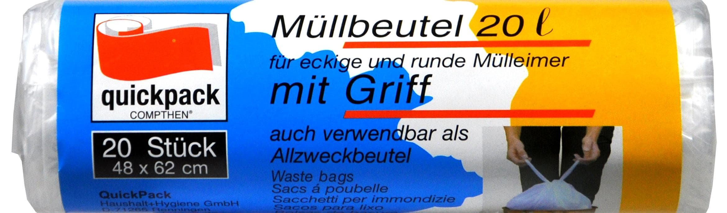 Quickpack Müllbeutel 20 Liter mit Griff 48 x 62 cm 20 stück