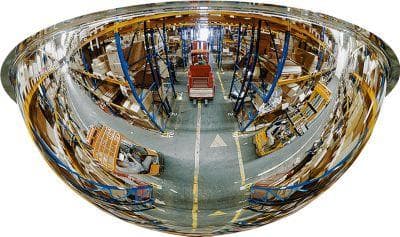 Beobachtungsspiegel, für Deckenmontage im Innenbereich, Ø 900 mm, Beobachtungsabstand 5 m, Halbkugel, 360° Panoramaansicht, Acrylglas, silber
