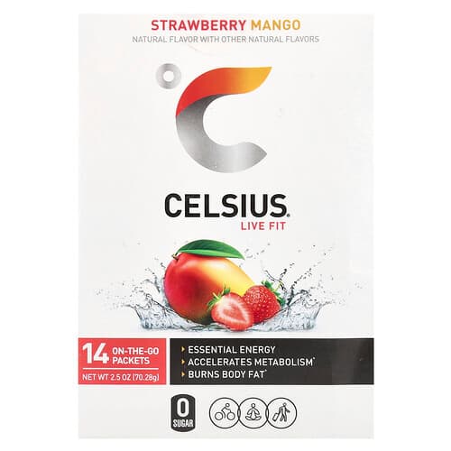 Celsius, Live Fit, Erdbeer-Mango, 14 On-The-Go-Päckchen, je 5,02 g (0,18 oz.).