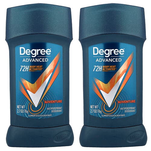 Degree, Advanced, 72H Body Heat Activated™, Antitranspirant Deodorant, Abenteuer, 2er Pack, je 76 g (2,7 oz.).