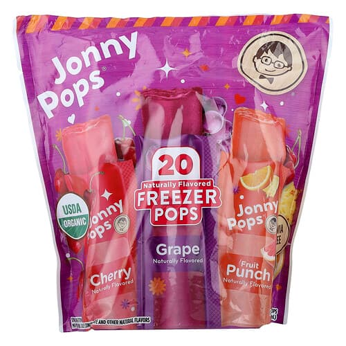 JonnyPops, Freezer Pops, Kirsche, Traube, Fruchtpunsch, 20 Pops, je 41 ml (1,4 fl. oz.).