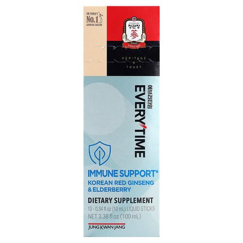 JungKwanJang, Everytime, Immune Support, Koreanischer Roter Ginseng und Holunder, 10 Liquid Sticks, je 10 ml (0,34 fl. oz.).