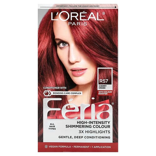 L'Oréal, Feria®, High-Intensity Shimmering Colour, schimmernde Farbe mit hoher Intensität, R57 Cherry Crush“, 1 Anwendung