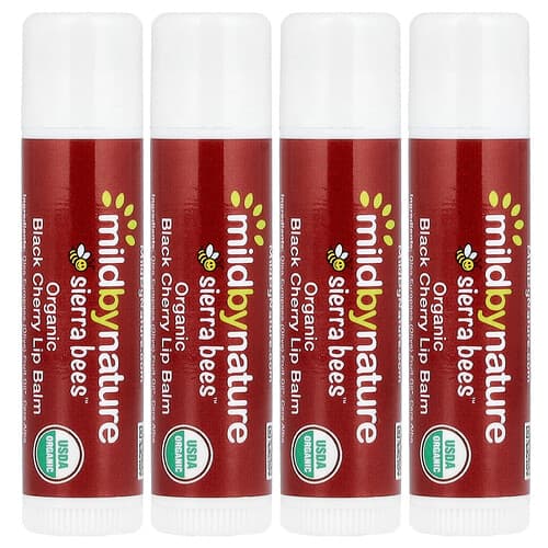 Mild By Nature, Sierra Bees™, Organic Lip Balms, Bio-Lippenbalsam, Schwarze Kirsche, 4er Pack je 4,25 g (0,15 oz.)