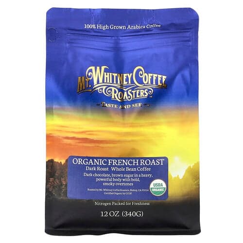 Mt. Whitney Coffee Roasters, Organic French Roast, Bio-Kaffee mit französischer Röstung, Kaffee aus ganzen Bohnen, dunkle Röstung, 340 g (12 oz.)