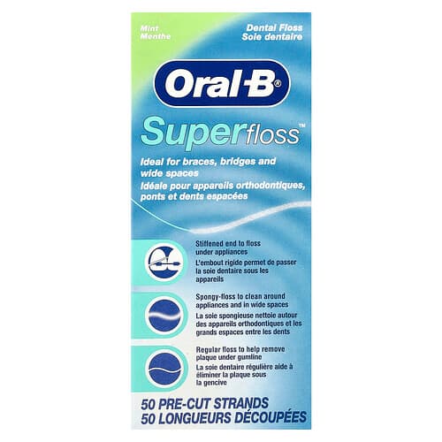 Oral-B, Super Floss™, Minze, 50 vorgeschnittene Strähnen
