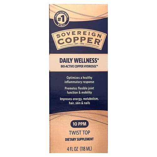 Sovereign Silver, Bio-Active Copper Hydrosol™, bioaktives Kupferhydrosol™, 10 PPM, 118 ml (4 fl. oz.)