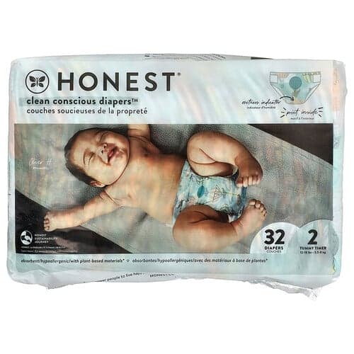 The Honest Company, Clean Conscious Diapers™, saubere Windeln, Größe 2, 12–18 lbs., „Above It All“, 32 Windeln