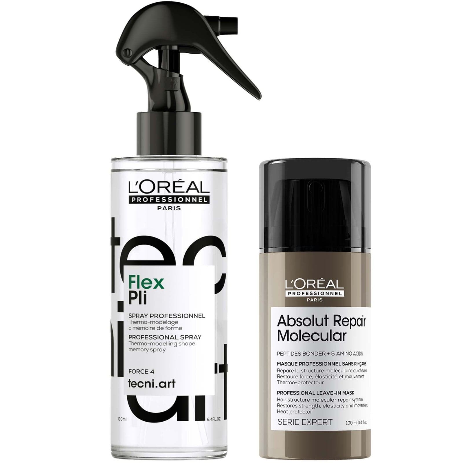 L'Oréal Professionnel Protect & Style Bundle: Tecni Art Flex Pli, Thermo-modelling Styling Hair Spray, Absolut Repair Molecular Leave-In Cream, 190ml