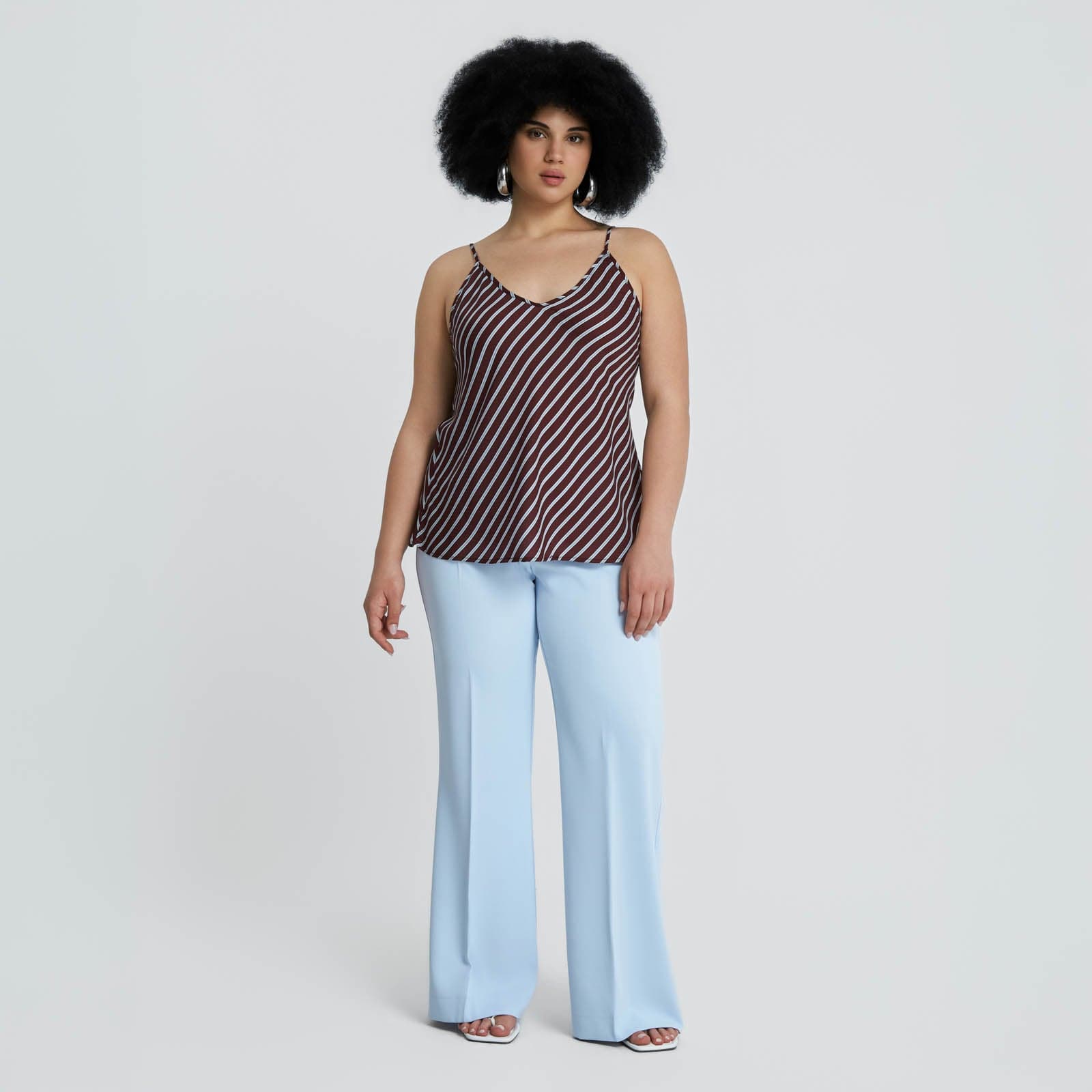 Satin striped tank top with adjustable straps