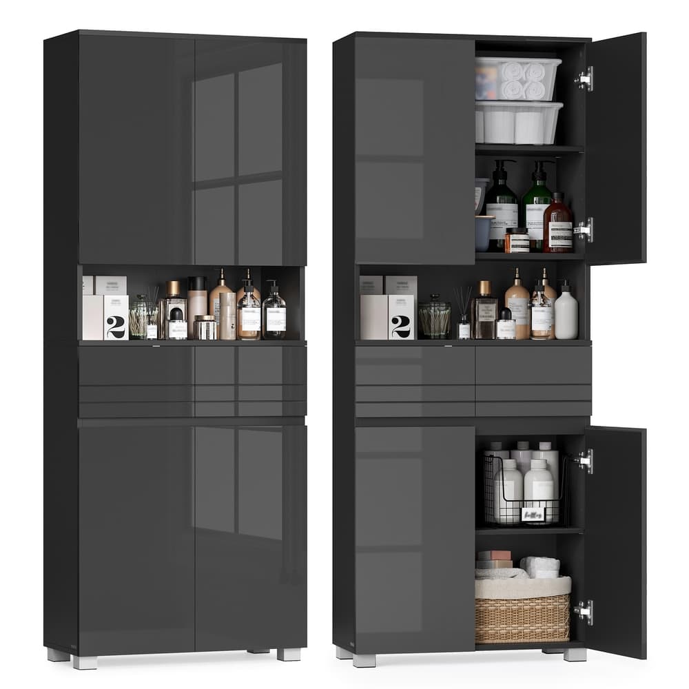 Badezimmerschrank Badschrank 2 Schubladen 30 × 60 × 170 cm tintenschwarz