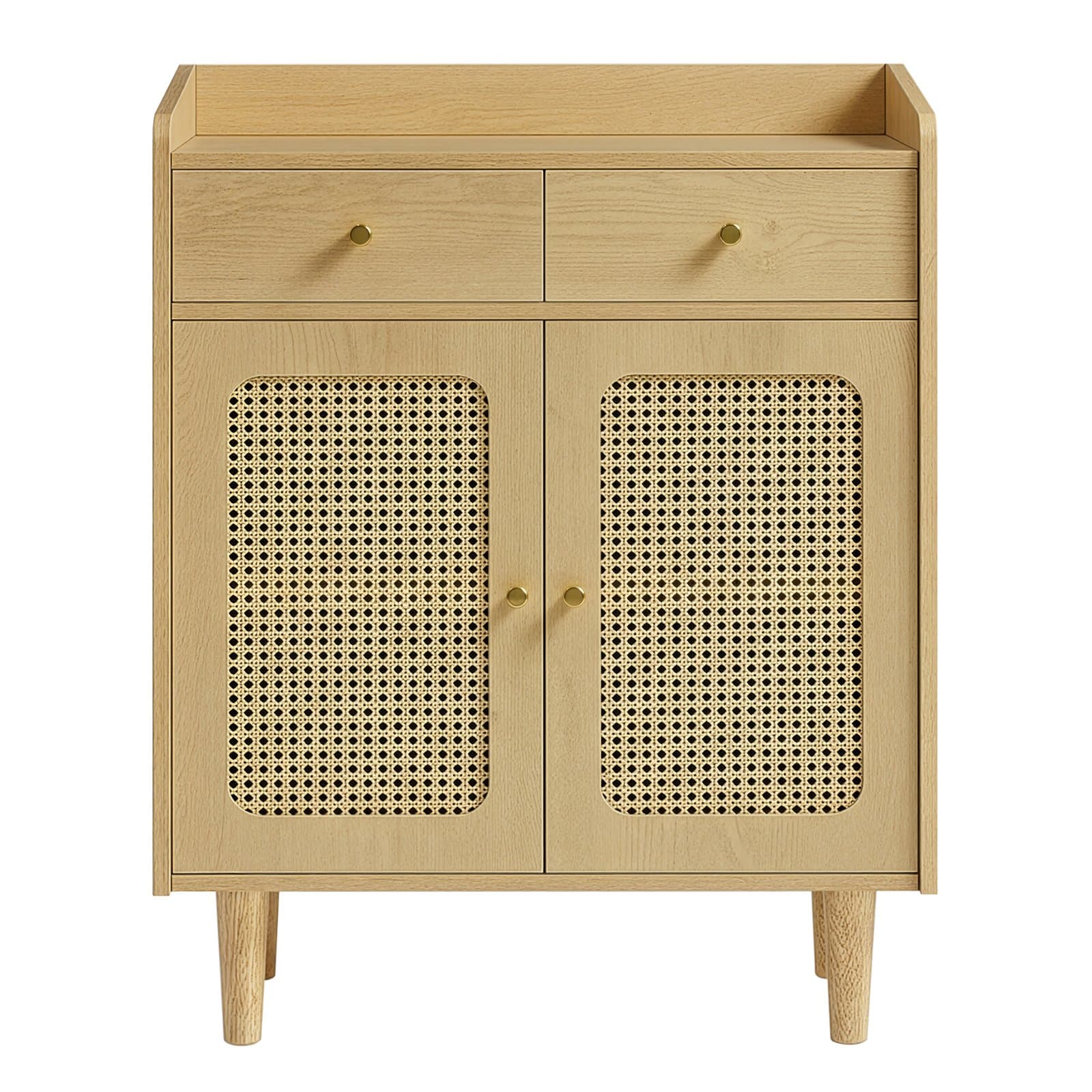 Sideboard mit Türen in Rattan-Optik, Aufbewahrungsschrank mit Schubladen, Boho-Stil