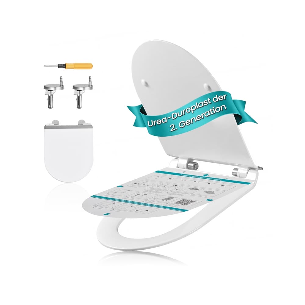 Toilettensitz D-Form Kurze mit Absenkautomatik und leichtem Abnehmen Weiß