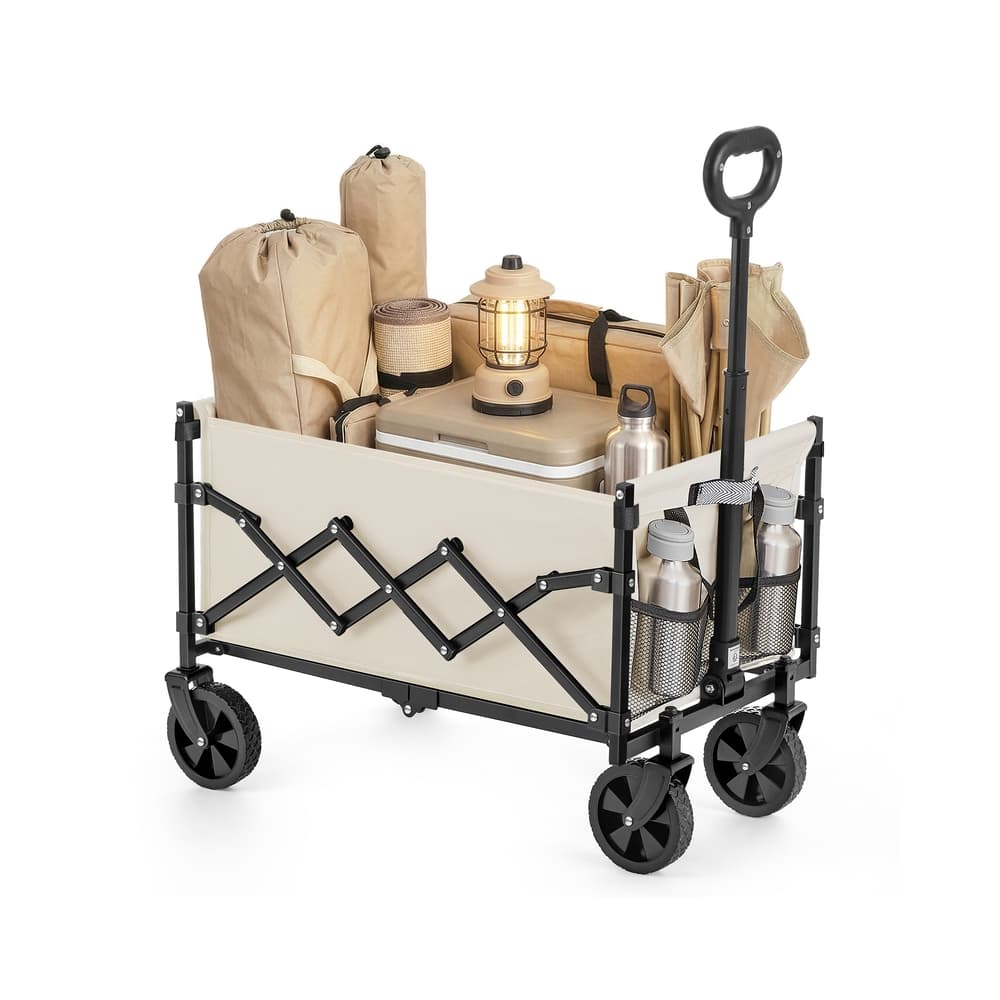 Kleiner Handwagen faltbar mit 4 verstärkten Rollen und Griff Sandbeige