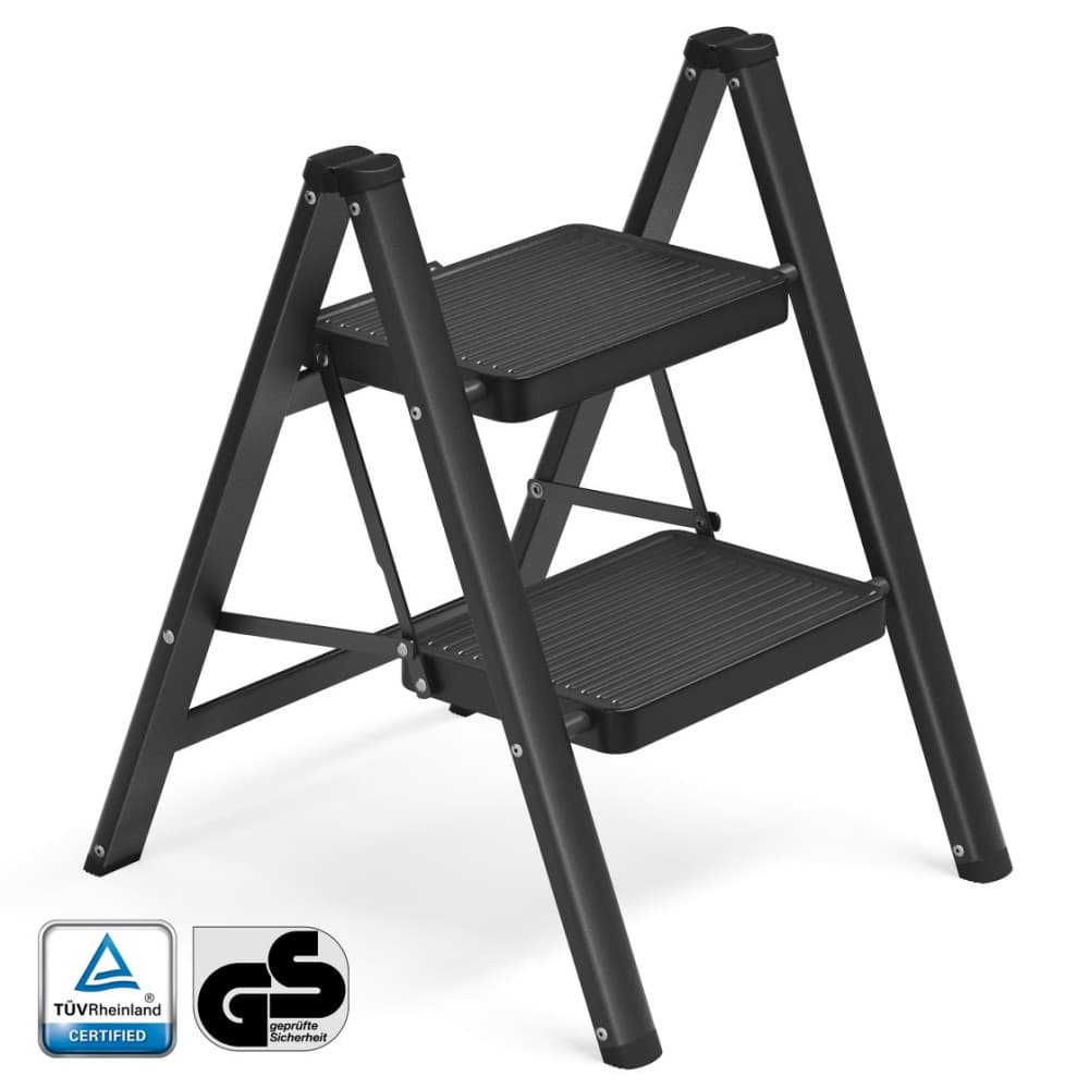 Trittleiter klappbar 2 Stufen 150 kg aus Stahl 55 x 43,4 x 61,8 cm schwarz