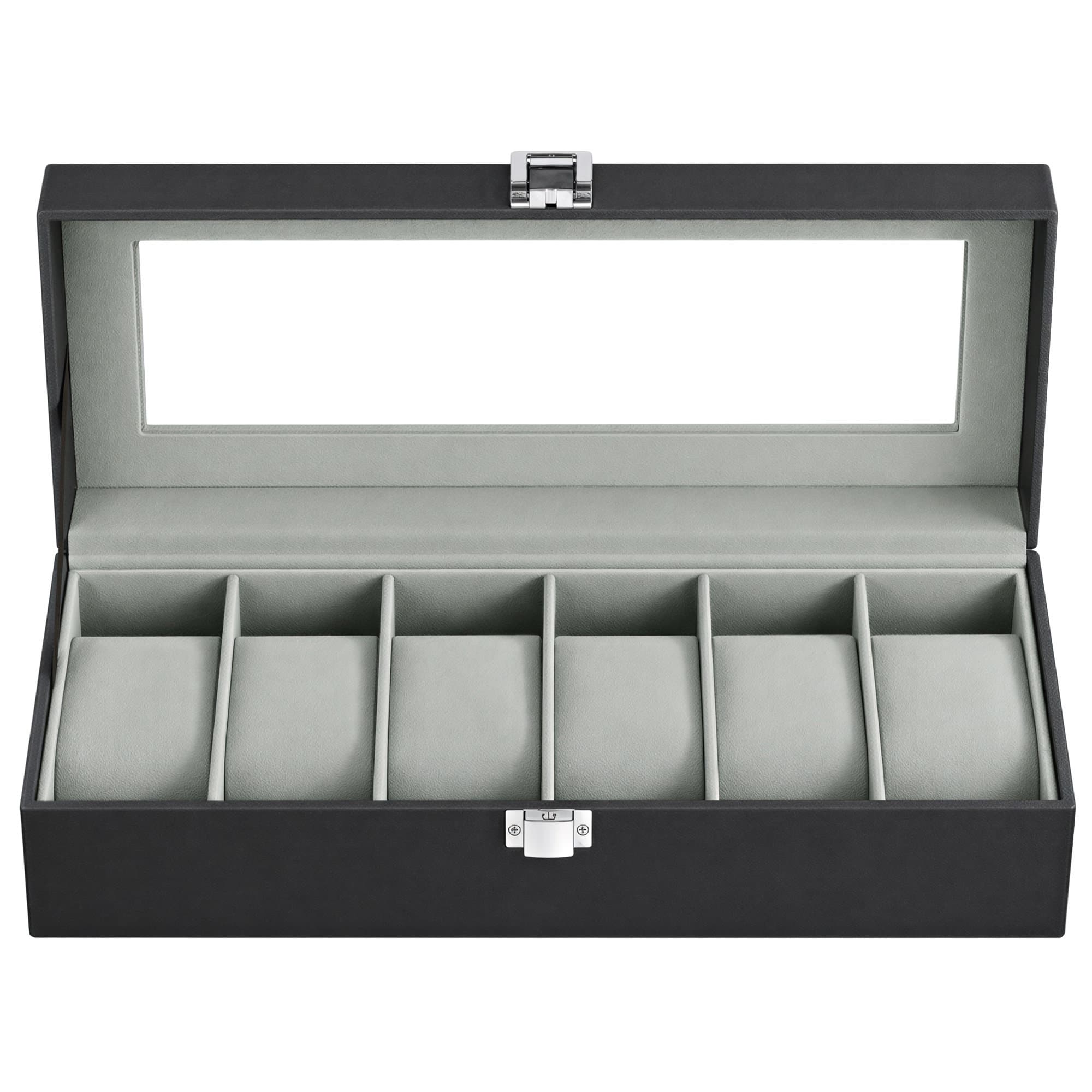 Uhrenbox mit 6 Fächern, Uhrenkasten, Glasdeckel